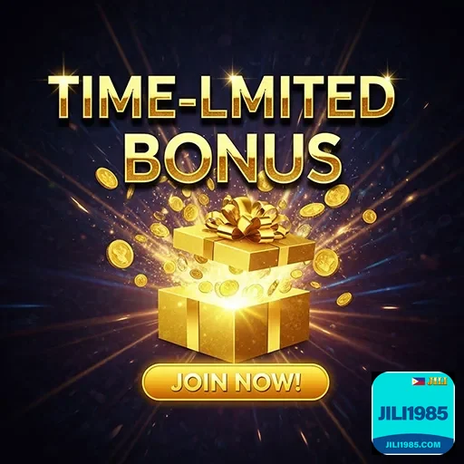 Colorful online casino bonus promotion with coins and gift boxes from jili1985