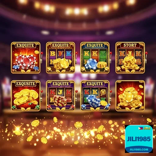 Colorful online casino slot games selection on jili1985 gaming platform, showcasing vibrant reels and icons